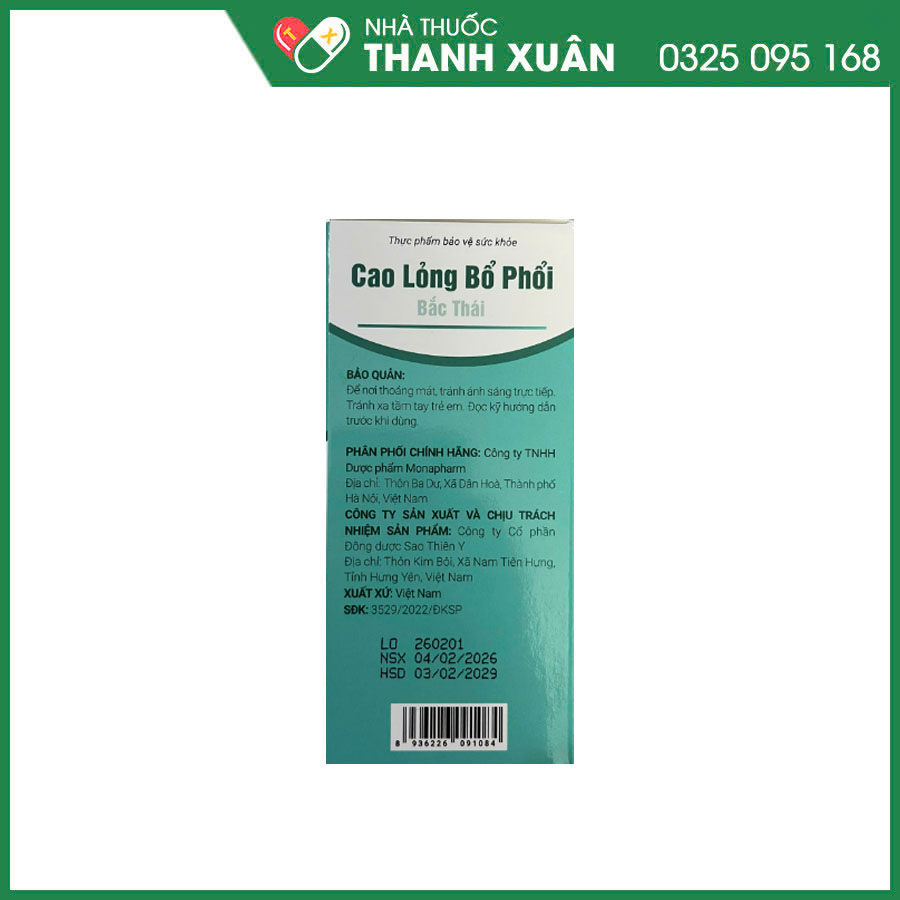 Cao Lỏng Bổ Phổi - Bắc Thái giúp bổ phổi, giảm do, giảm đau rát họng và khản tiếng do viêm phế quản